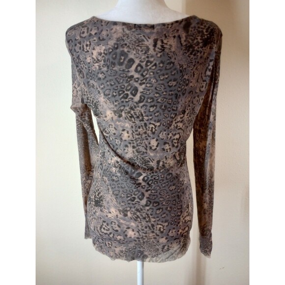 Pure Rebel Women's Shirt Lg. Beige Leopard Pattern Round Neck Long Sleeve Tee - Picture 7 of 9